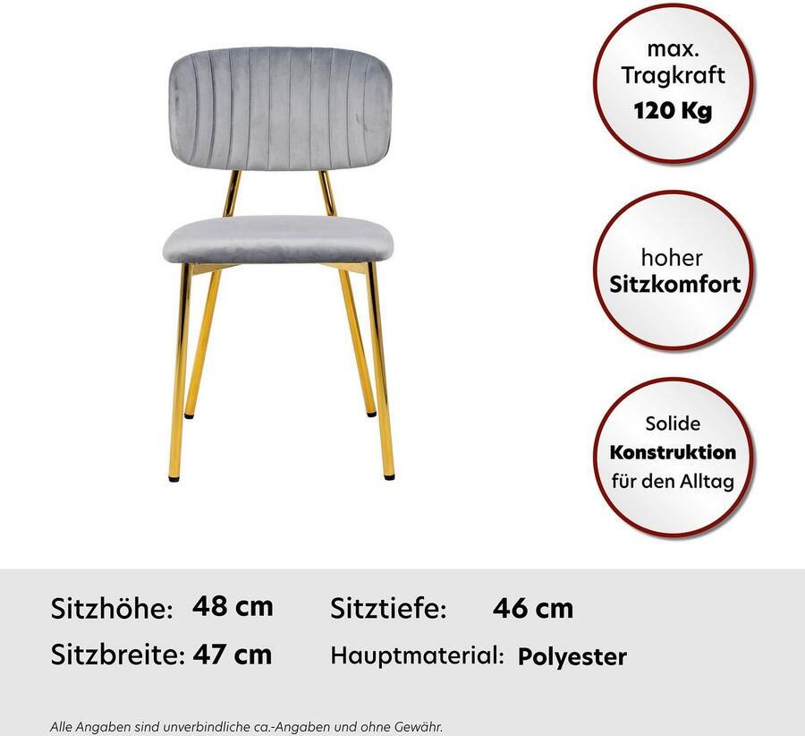 Kayoom Eetkamerstoel Stoel Kian 125 2-delige set filigraan metalen frame onderhoudsvriendelijke fluwelen bekleding (set 2 stuks) - Foto 2