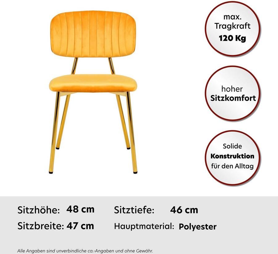 Kayoom Eetkamerstoel Stoel Kian 125 2-delige set filigraan metalen frame onderhoudsvriendelijke fluwelen bekleding (set 2 stuks) - Foto 2