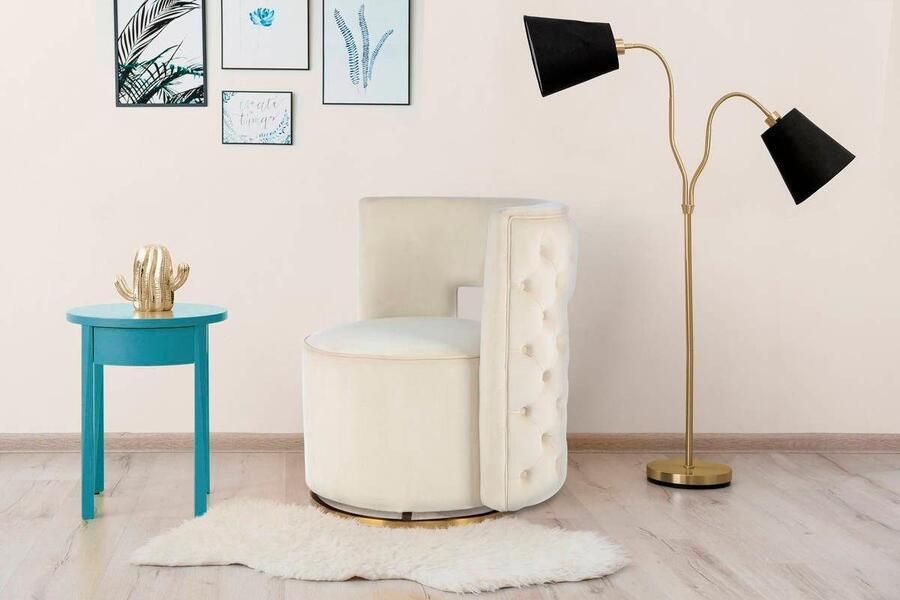 Kayoom Fauteuil Draaistoel Beverly 125 draaibaar frame van staal fluweelachtige oppervlakte (1 stuk) - Foto 8