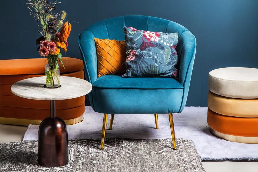 Kayoom Fauteuil Loulan 125 comfortabele cocktailstoel luxe fluwelen bekleding Cocktailstoel rugleuning met decoratieve naad metalen poten in goudkleur (1 stuk) - Foto 8