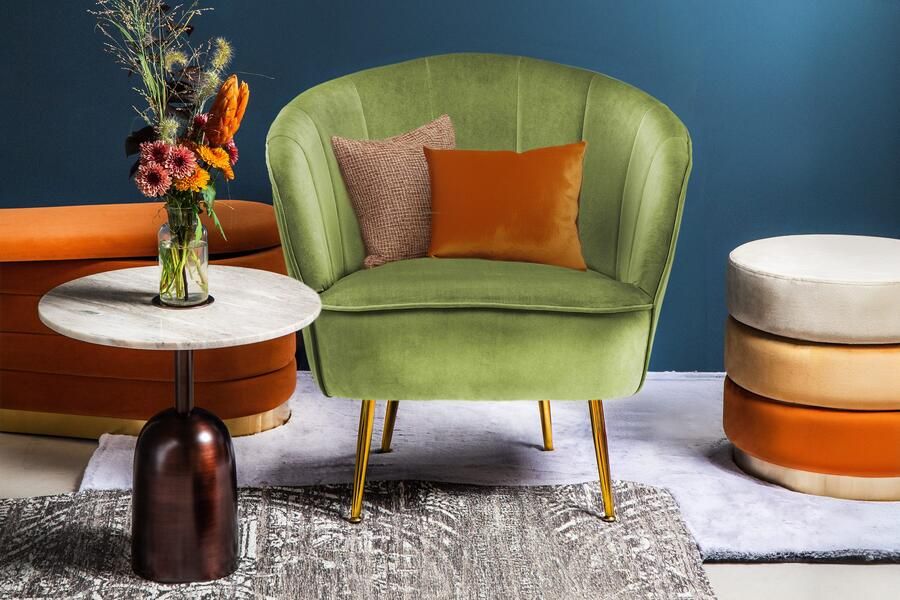 Kayoom Fauteuil Loulan 125 comfortabele cocktailstoel luxe fluwelen bekleding Cocktailstoel rugleuning met decoratieve naad metalen poten in goudkleur (1 stuk) - Foto 8