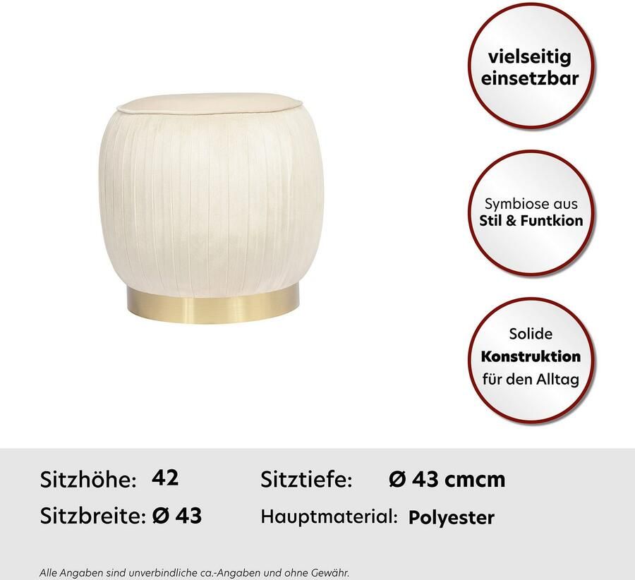 Kayoom Hocker Kruk Lyla 125 elegante uitstraling door goudkleurige sokkel fluwelen bekleding fluweelzacht gestikte siernaad roestvrijstalen voet hoogwaardige fluwelen bekleding (1 stuk) - Foto 7