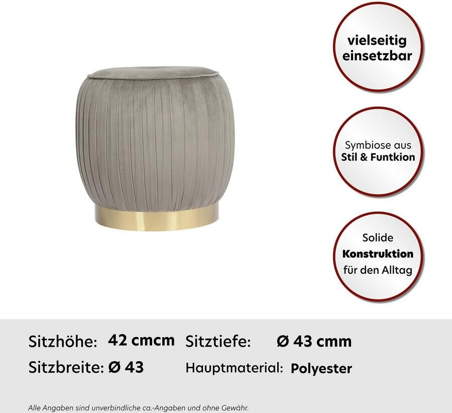 Kayoom Hocker Kruk Lyla 125 elegante uitstraling door goudkleurige sokkel fluwelen bekleding fluweelzacht gestikte siernaad roestvrijstalen voet hoogwaardige fluwelen bekleding (1 stuk) - Foto 7