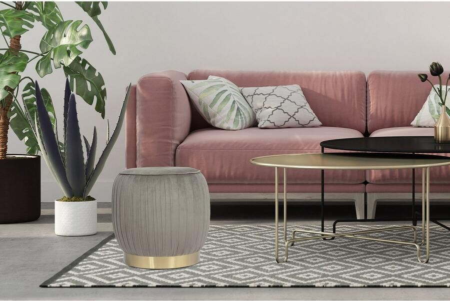 Kayoom Hocker Kruk Lyla 125 elegante uitstraling door goudkleurige sokkel fluwelen bekleding fluweelzacht gestikte siernaad roestvrijstalen voet hoogwaardige fluwelen bekleding (1 stuk) - Foto 5