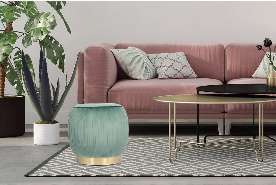 Kayoom Hocker Kruk Lyla 125 elegante uitstraling door goudkleurige sokkel fluwelen bekleding fluweelzacht gestikte siernaad roestvrijstalen voet hoogwaardige fluwelen bekleding (1 stuk) - Foto 3