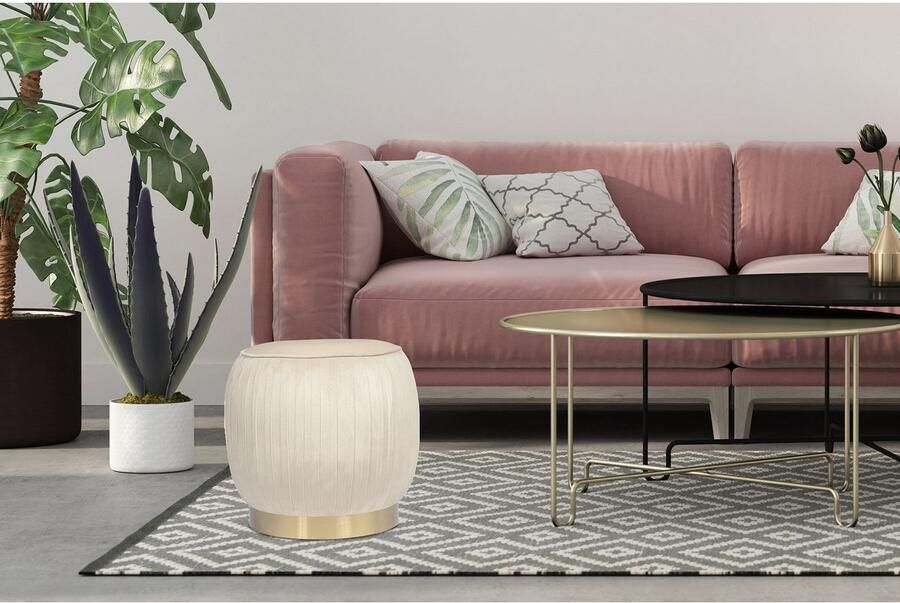 Kayoom Hocker Kruk Lyla 125 elegante uitstraling door goudkleurige sokkel fluwelen bekleding fluweelzacht gestikte siernaad roestvrijstalen voet hoogwaardige fluwelen bekleding (1 stuk) - Foto 4