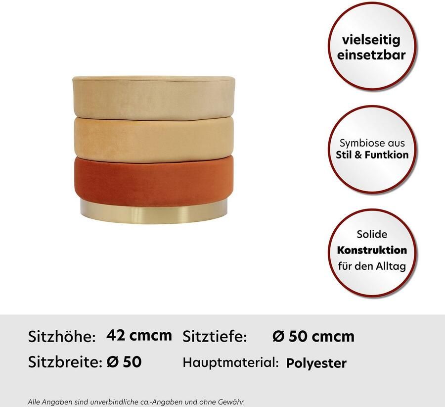 Kayoom Hocker Kruk Matilda 325 elegante uitstraling door goudkleurige sokkel Fluwelen bekleding gekleurde gelaagde padding goudkleurige basis (1 stuk) - Foto 7