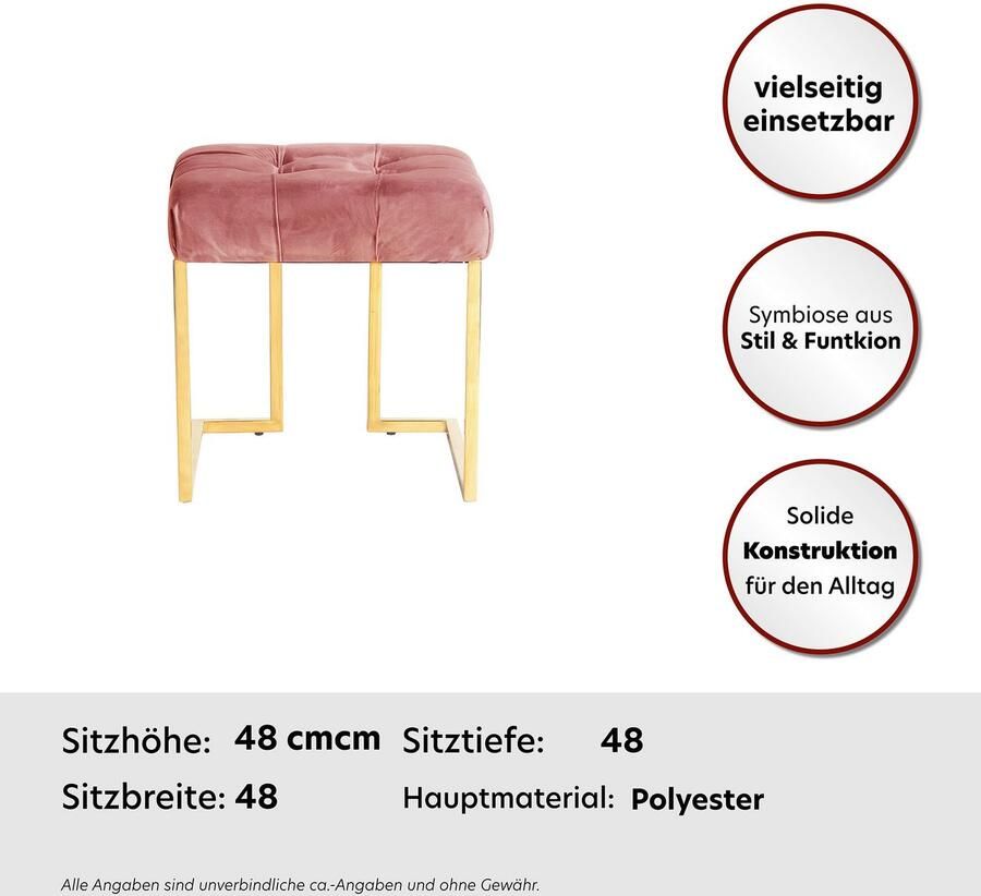 Kayoom Hocker Kruk Rarity 125 elegante uitstraling door goudkleurige frame hoekig fluweelzacht doorgestikt met sierknopen edelstalen frame (1 stuk) - Foto 6