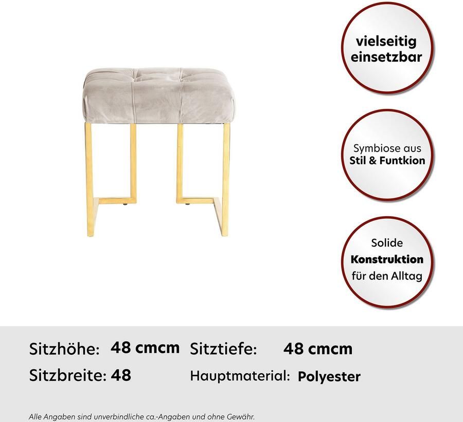 Kayoom Hocker Kruk Rarity 125 elegante uitstraling door goudkleurige frame hoekig fluweelzacht doorgestikt met sierknopen edelstalen frame (1 stuk) - Foto 7