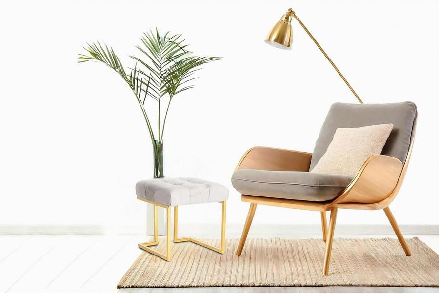 Kayoom Hocker Kruk Rarity 125 elegante uitstraling door goudkleurige frame hoekig fluweelzacht doorgestikt met sierknopen edelstalen frame (1 stuk) - Foto 6