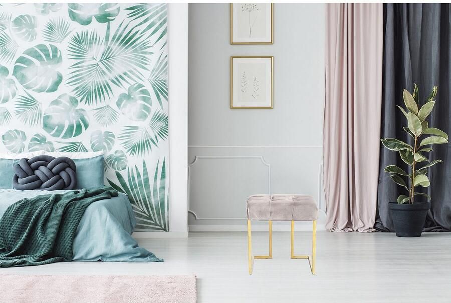 Kayoom Hocker Kruk Rarity 125 elegante uitstraling door goudkleurige frame hoekig fluweelzacht doorgestikt met sierknopen edelstalen frame (1 stuk) - Foto 5