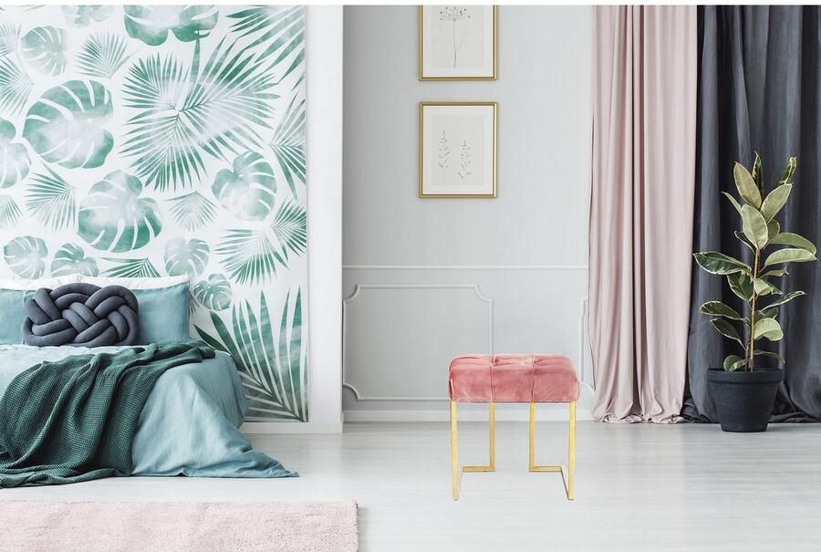 Kayoom Hocker Kruk Rarity 125 elegante uitstraling door goudkleurige frame hoekig fluweelzacht doorgestikt met sierknopen edelstalen frame (1 stuk) - Foto 5