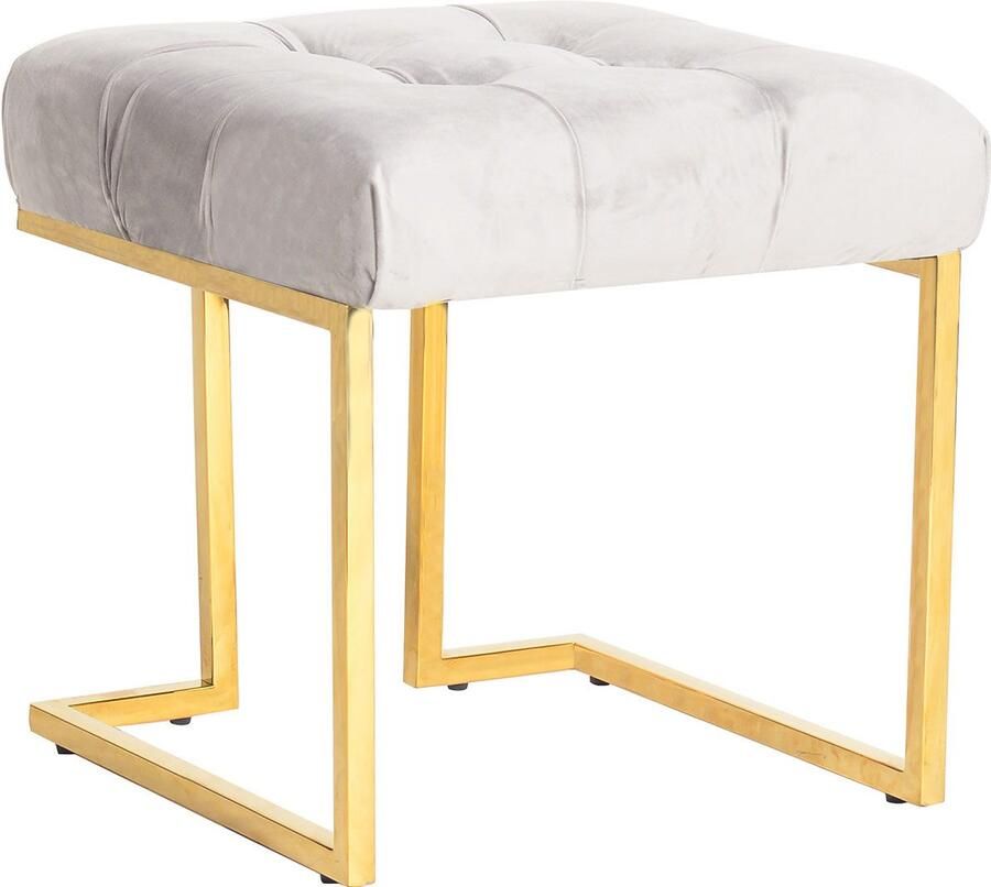 Kayoom Hocker Kruk Rarity 125 elegante uitstraling door goudkleurige frame hoekig fluweelzacht doorgestikt met sierknopen edelstalen frame (1 stuk) - Foto 2