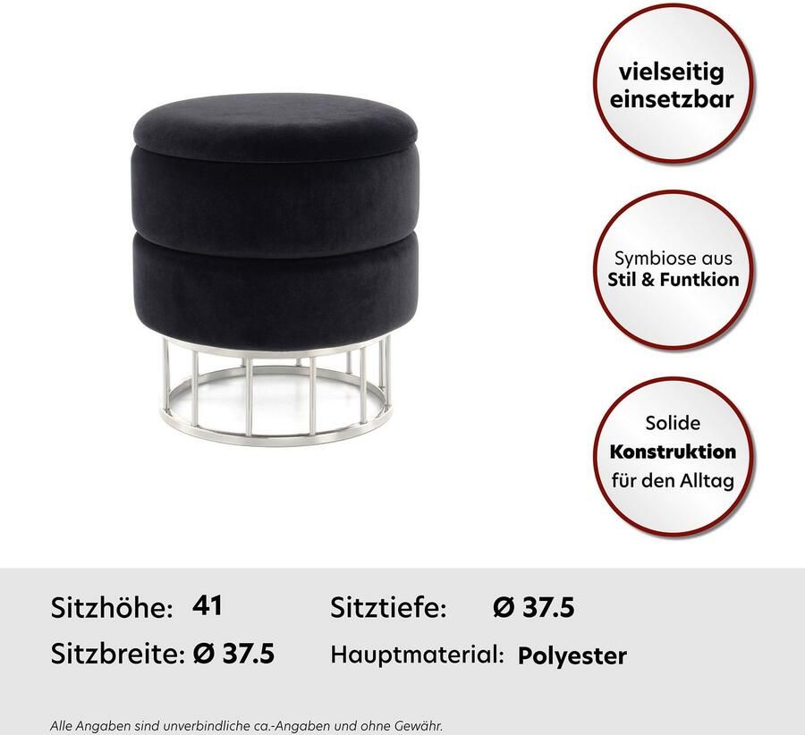 Kayoom Hocker met bergruimte Kruk Zero 525 zitkruk met comfort ronde moderne vorm glamoureus elegant met opbergruimte bekleding van fluweelzacht stof (1 stuk) - Foto 2