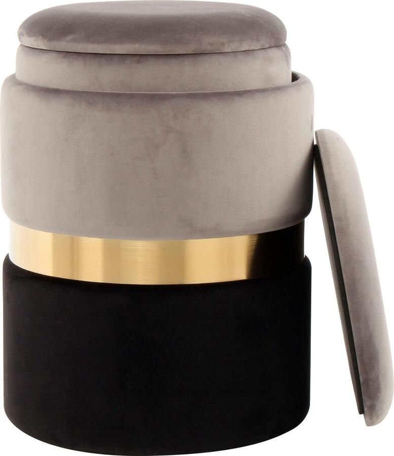 Kayoom Hocker met bergruimte Kruk Zora 125 2-delige set fluweelzachte stof bekleding ronde elegante vorm (set 2 stuks) - Foto 3