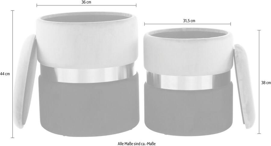 Kayoom Hocker met bergruimte Kruk Zora 125 2-delige set fluweelzachte stof bekleding ronde elegante vorm (set 2 stuks) - Foto 7