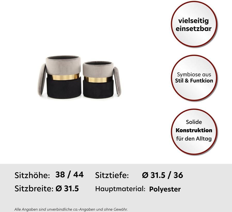 Kayoom Hocker met bergruimte Kruk Zora 125 2-delige set fluweelzachte stof bekleding ronde elegante vorm (set 2 stuks)