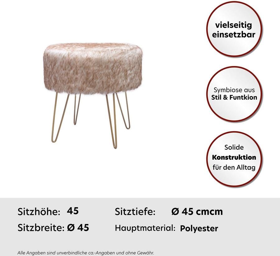 Kayoom Hocker Mio 1 bont hocker in modern ontwerp ronde vorm met metalen poten (1 stuk) - Foto 2