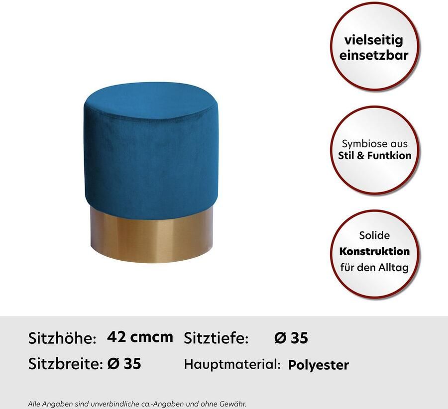 Kayoom Hocker Nano 110 hocker in stijlvol ontwerp ronde vorm met metalen voet Goudkleurige accenten met onderhoudsvriendelijke stofbekleding ronde vorm (1 stuk)