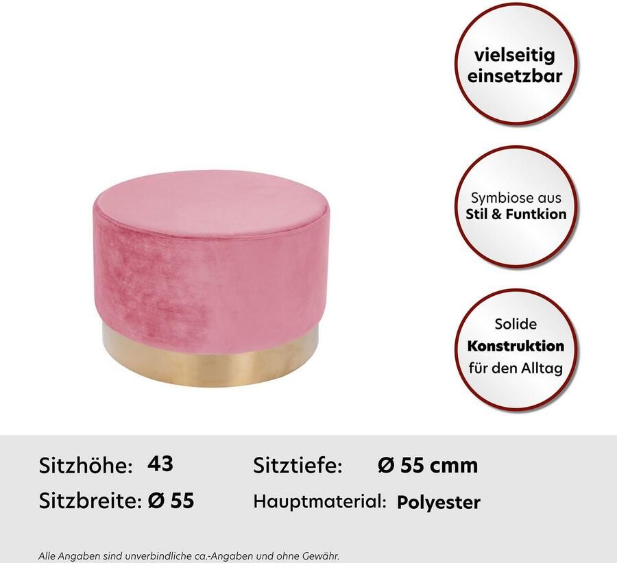 Kayoom Hocker Nano 510 hocker in stijlvol ontwerp zachte schuimzitting Goudkleurige accenten met onderhoudsvriendelijke stofbekleding grote ronde vorm (1 stuk) - Foto 2
