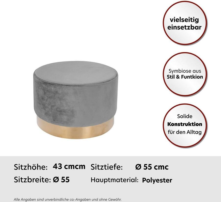 Kayoom Hocker Nano 510 hocker in stijlvol ontwerp zachte schuimzitting Goudkleurige accenten met onderhoudsvriendelijke stofbekleding grote ronde vorm (1 stuk) - Foto 2