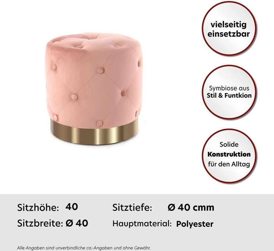 Kayoom Hocker Piano 225 zithocker met zachte velvet bekleding edele sfeer rond glamoureus van hoge kwaliteit gestikt met ingebedde decoratieve knopen (1 stuk)