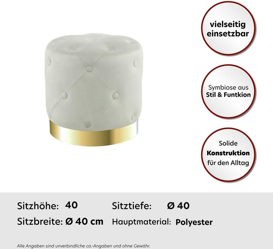 Kayoom Hocker Piano 225 zithocker met zachte velvet bekleding edele sfeer rond glamoureus van hoge kwaliteit gestikt met ingebedde decoratieve knopen (1 stuk)