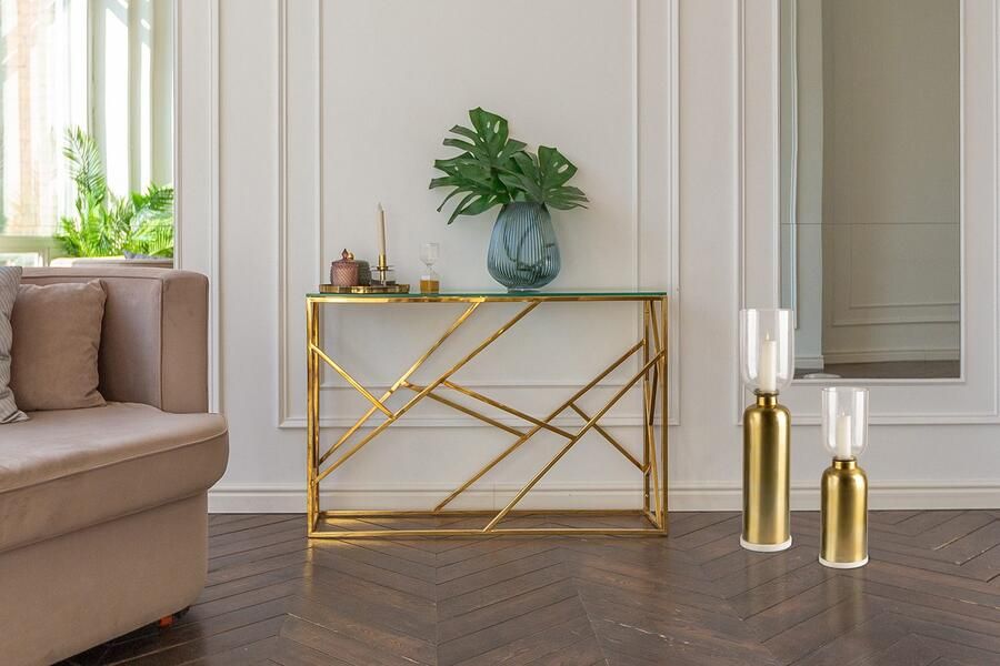 Kayoom Kandelaar Vloerkandelaar Shanti 225 Vloerkaarsenhouder van metaal marmeren voet windlicht van glas - Foto 3