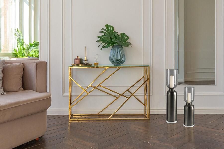 Kayoom Kandelaar Vloerkandelaar Shanti 225 Vloerkaarsenhouder van metaal marmeren voet windlicht van glas - Foto 4