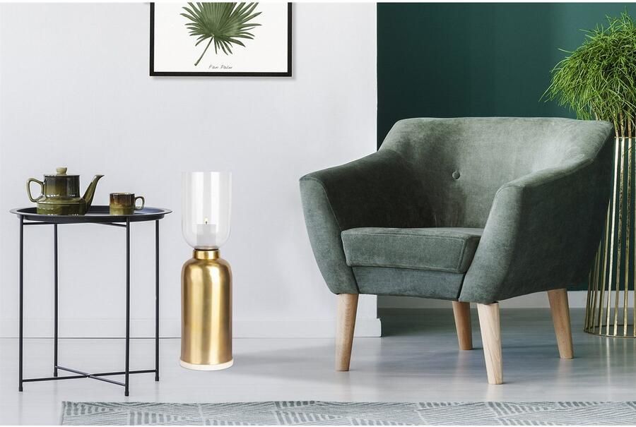 Kayoom Kandelaar Vloerkandelaar Shyam 125 Vloerkaarsenhouder van metaal marmeren voet windlicht van glas - Foto 2