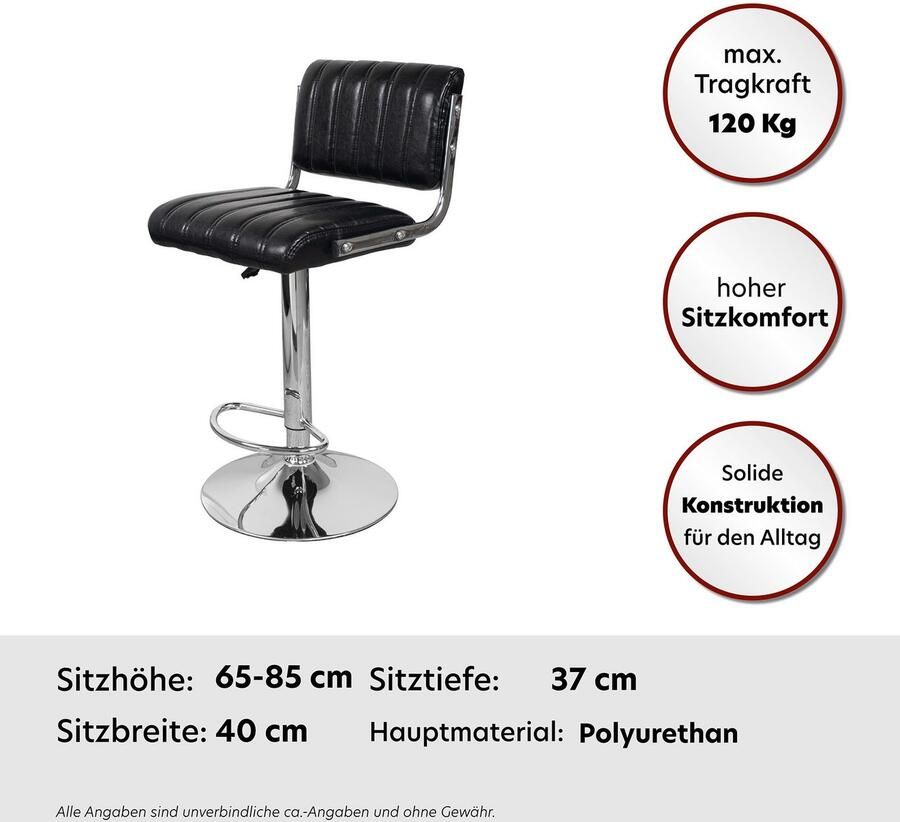 Kayoom Kinderstoel Barkruk Midnight 725 2-delige set in leerlook barkruk onderhoudsvriendelijk in hoogte verstelbaar comfortabel draaibaar (set 2 stuks) - Foto 2