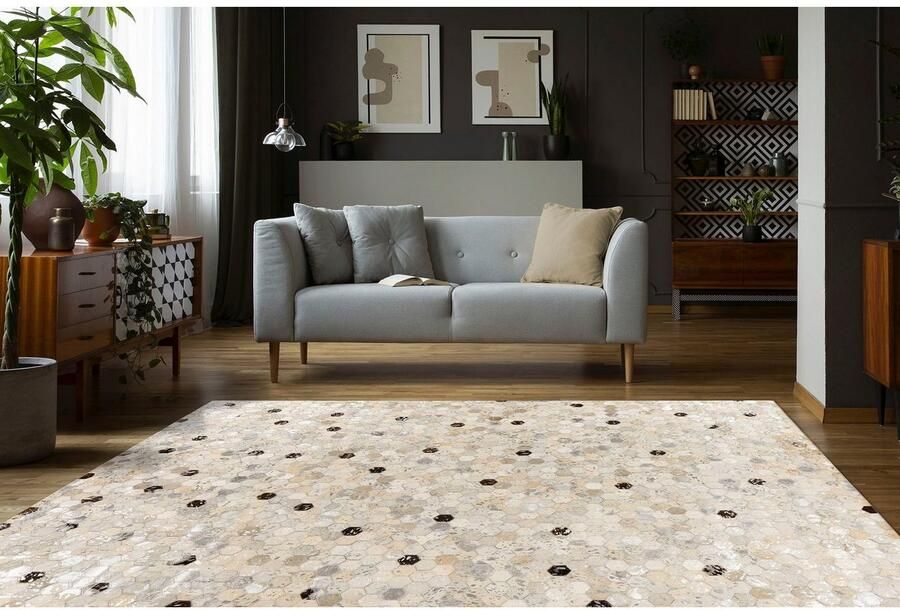 Kayoom Leren vloerkleed Ravi 400 metallische effecten patchwork dessin runderhuid met wollen rug - Foto 5