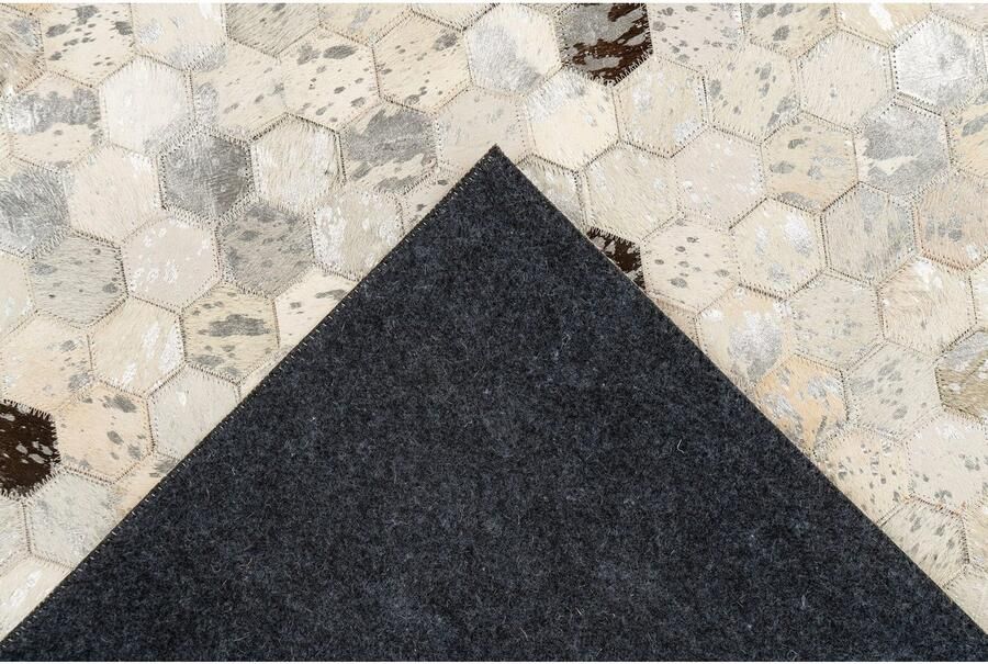 Kayoom Leren vloerkleed Ravi 400 metallische effecten patchwork dessin runderhuid met wollen rug - Foto 2