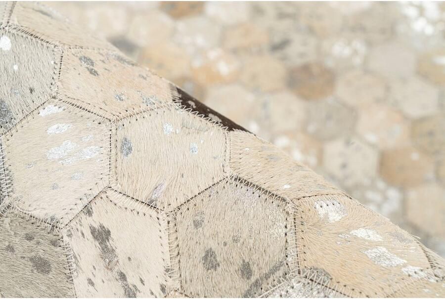 Kayoom Leren vloerkleed Ravi 400 metallische effecten patchwork dessin runderhuid met wollen rug - Foto 3