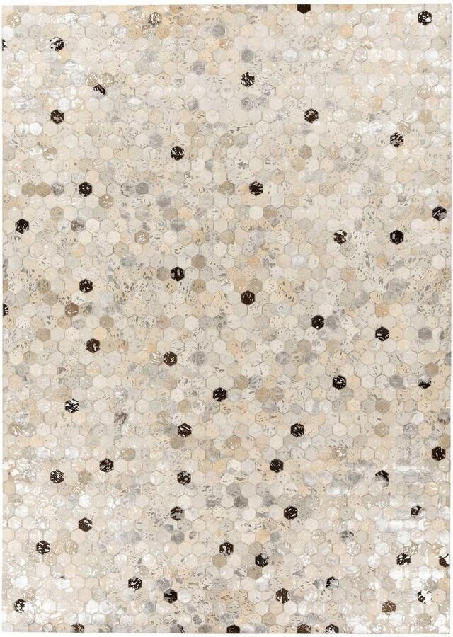 Kayoom Leren vloerkleed Ravi 400 metallische effecten patchwork dessin runderhuid met wollen rug