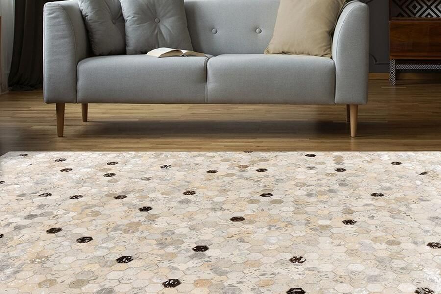 Kayoom Leren vloerkleed Ravi 400 metallische effecten patchwork dessin runderhuid met wollen rug - Foto 4