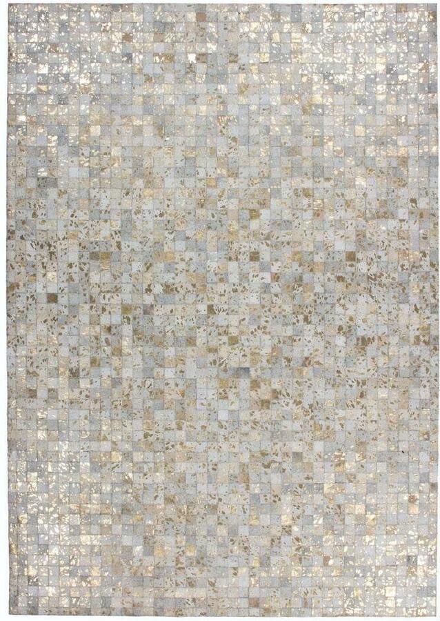 Kayoom Leren vloerkleed Rocket 110 vacht tapijt Patchwork echt leer individuele unieke stukken metallic applicaties - Foto 1