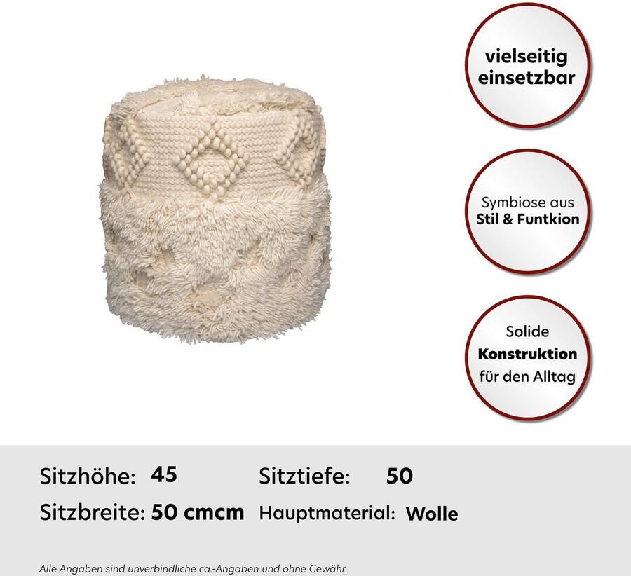 Kayoom Poef Bohist 125 35cm x 35cm Structuren met franjes en kwasten handgemaakt uniek zeer goed te combineren veelzijdig in gebruik (1 stuk)