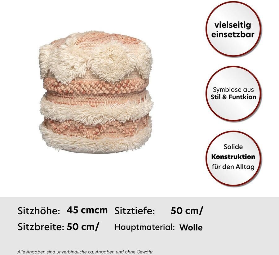 Kayoom Poef Bohist 225 35cm x 35cm Structuren met franjes en kwasten handgemaakt uniek zeer goed te combineren veelzijdig in gebruik (1 stuk) - Foto 2