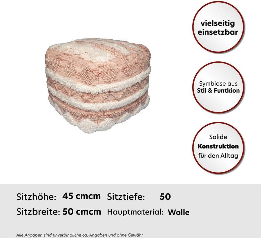 Kayoom Poef Bohist 225 50cm x 50cm Structuren met franjes en kwasten handgemaakt uniek zeer goed te combineren veelzijdig in gebruik (1 stuk) - Foto 3