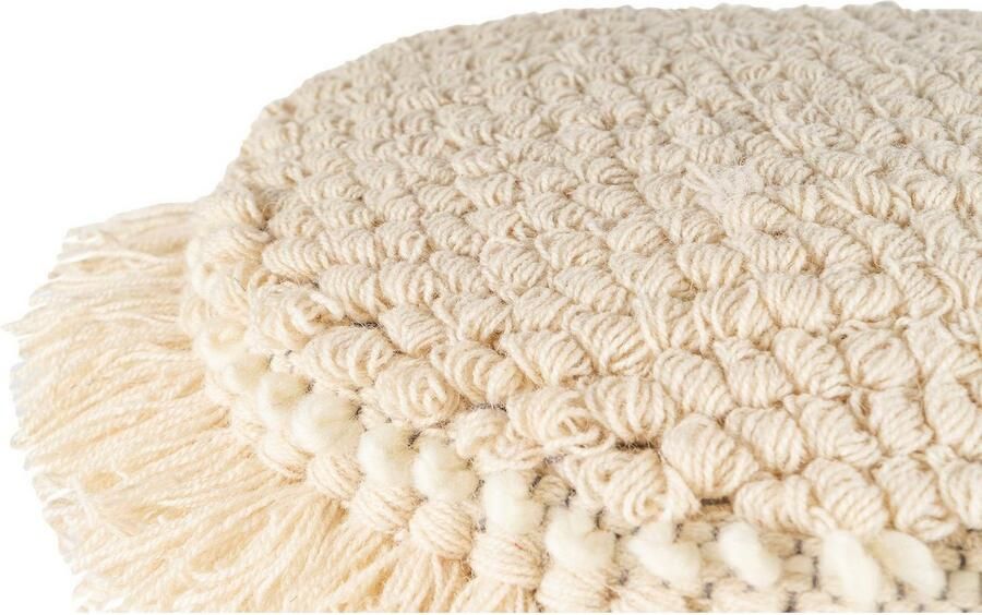 Kayoom Poef Bohist 325 35cm x 35cm Structuren met franjes en kwasten handgemaakt uniek zeer goed te combineren veelzijdig in gebruik (1 stuk) - Foto 3