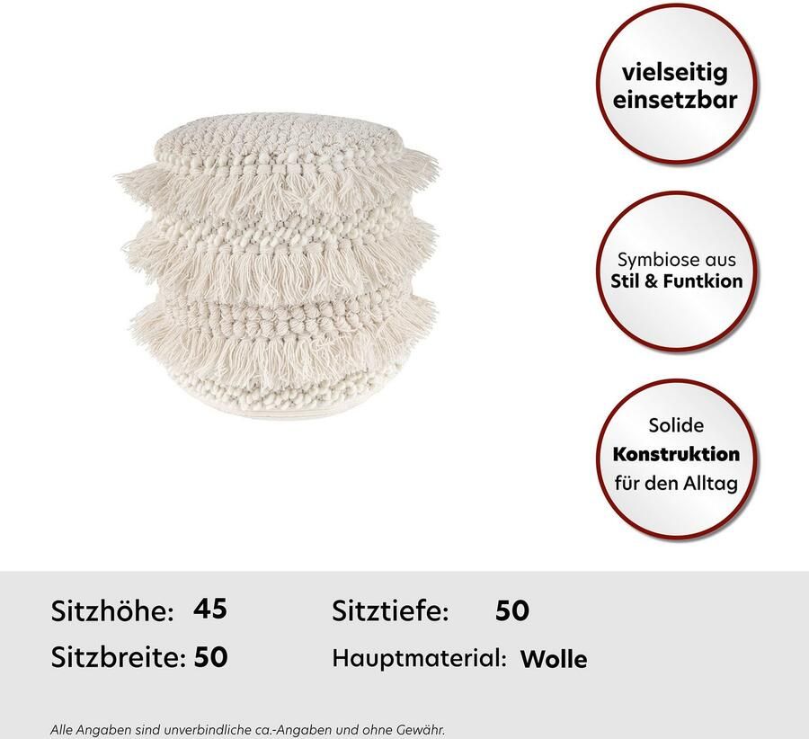 Kayoom Poef Bohist 325 35cm x 35cm Structuren met franjes en kwasten handgemaakt uniek zeer goed te combineren veelzijdig in gebruik (1 stuk)