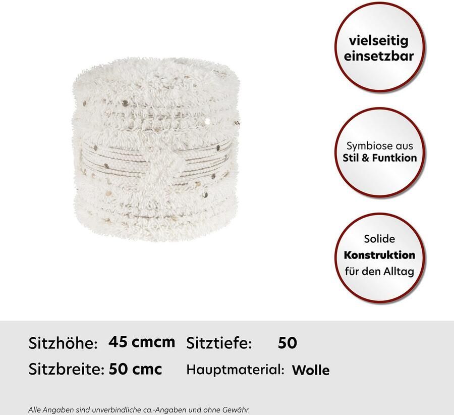 Kayoom Poef Bohist 425 35cm x 35cm Structuren met franjes en kwasten handgemaakt uniek zeer goed te combineren veelzijdig in gebruik (1 stuk)