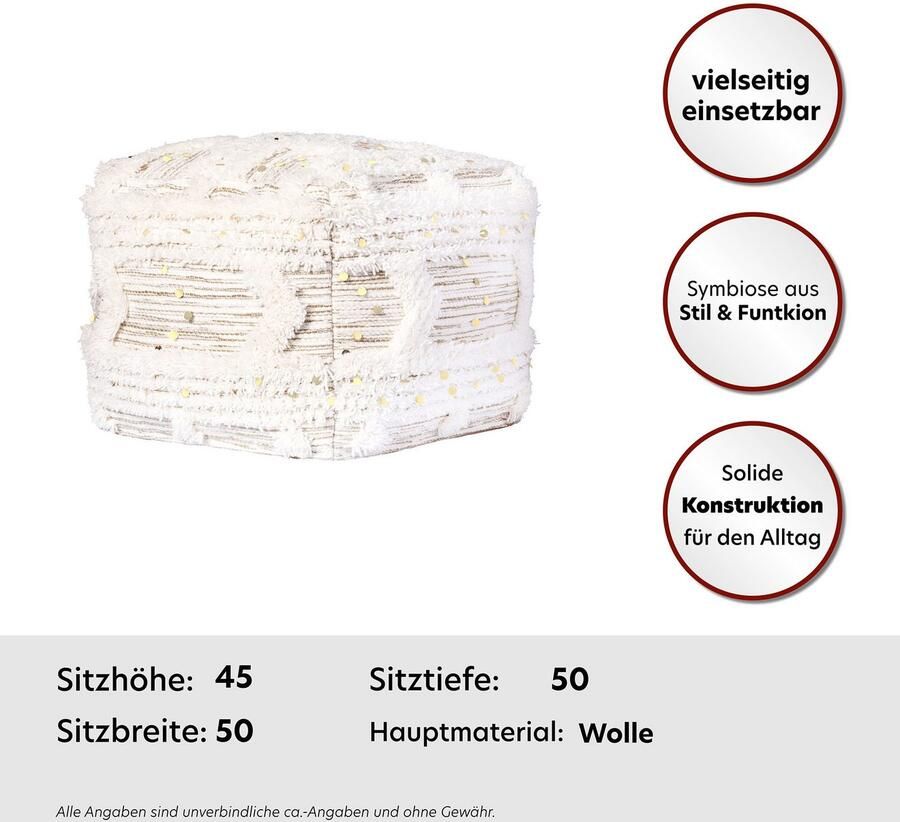 Kayoom Poef Bohist 425 50cm x 50cm Structuren met franjes en kwasten handgemaakt uniek zeer goed te combineren veelzijdig in gebruik (1 stuk) - Foto 2