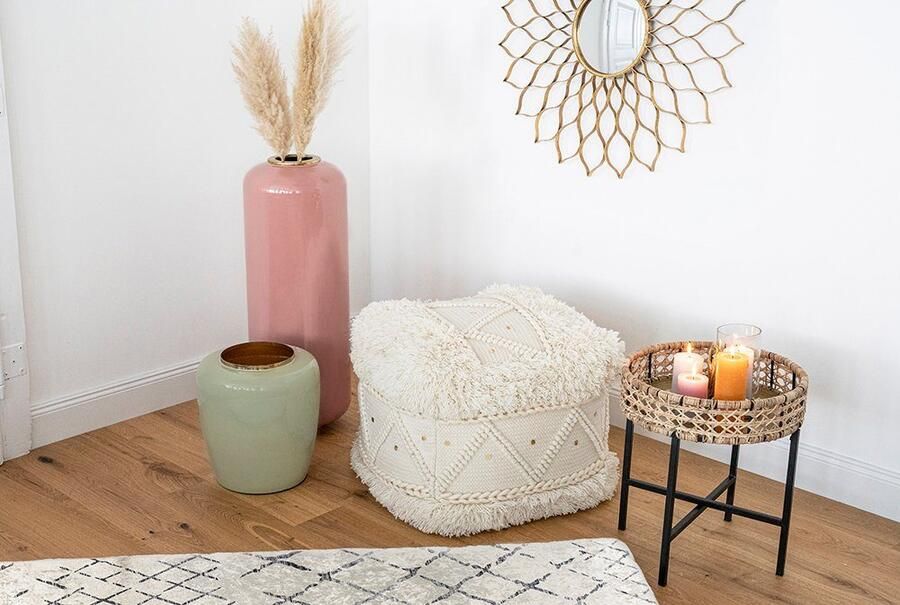 Kayoom Poef Bohist 525 50cm x 50cm Structuren met franjes en kwasten handgemaakt uniek zeer goed te combineren veelzijdig in gebruik (1 stuk) - Foto 5