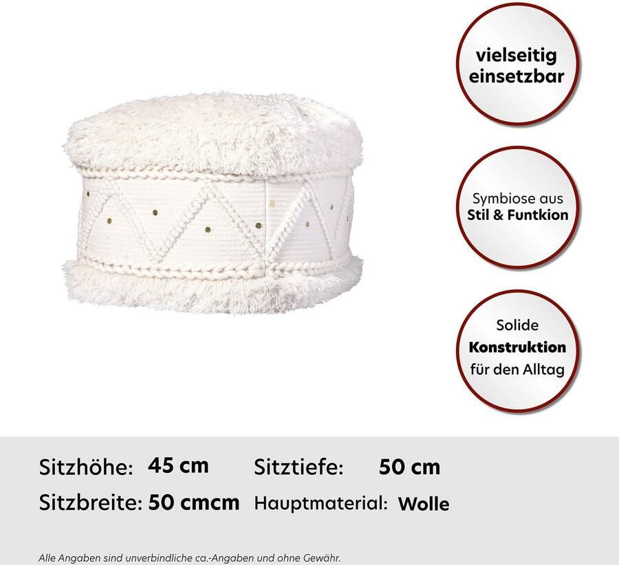 Kayoom Poef Bohist 525 50cm x 50cm Structuren met franjes en kwasten handgemaakt uniek zeer goed te combineren veelzijdig in gebruik (1 stuk) - Foto 2