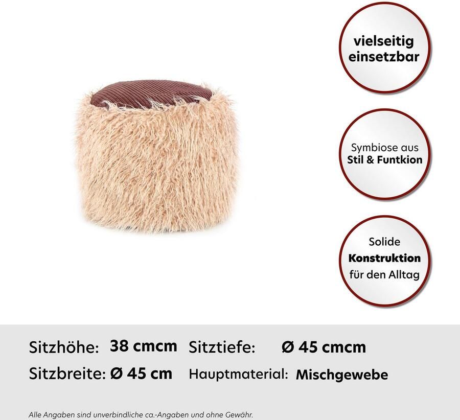 Kayoom Poef Bont pouf Bobtail 125 bont hocker in tweekleurig ontwerp (1 stuk) - Foto 2