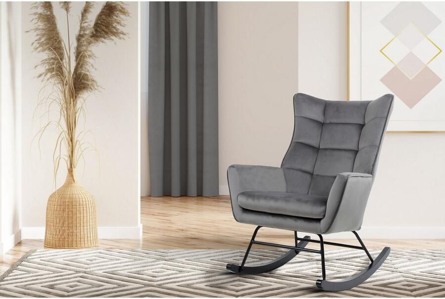 Kayoom Schommelstoel Bryana 125 Relaxstoel om te schommelen metalen frame met houten slede (1 stuk) - Foto 5