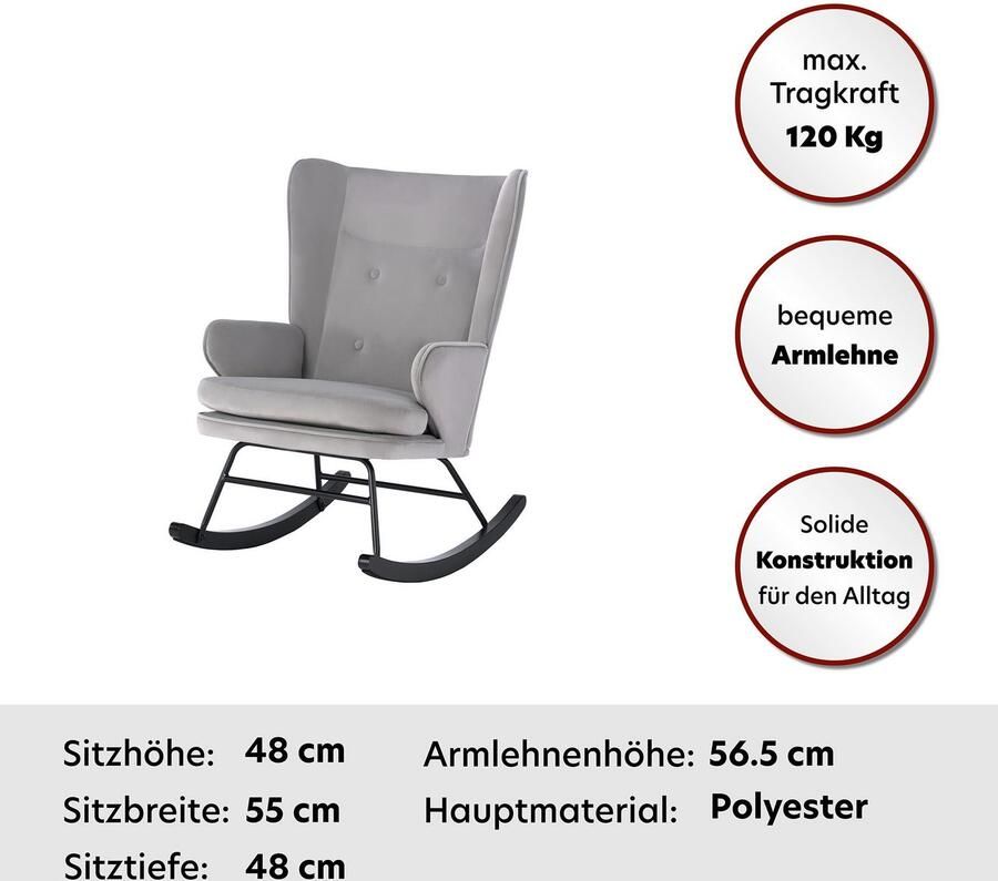 Kayoom Schommelstoel Melorie 125 metalen frame met houten slede Schommelstoel decoratieve knopen metalen frame met houten slede (1 stuk) - Foto 8