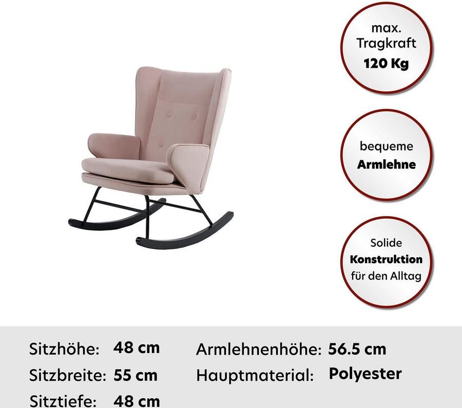 Kayoom Schommelstoel Melorie 125 metalen frame met houten slede Schommelstoel decoratieve knopen metalen frame met houten slede (1 stuk) - Foto 8